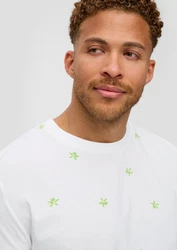 s.Oliver Kurzarmshirt mit All-over-Print und Crew Neck Artwork Gelb/Weiß/Grün/Blau