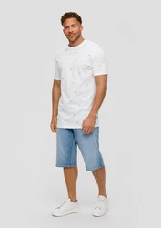 s.Oliver Kurzarmshirt mit All-over-Print und Crew Neck Artwork Gelb/Weiß/Grün/Blau