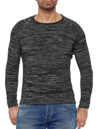 Strickpullover mit strukturierten rmeln und Rundhalsausschnitt