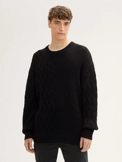 TOM TAILOR Denim Strickpullover Relaxed Pullover Schwarz