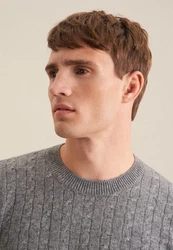 seidensticker Strickpullover Regular Langarm Rundhals Dunkelgrau/Grau/Hellgrau