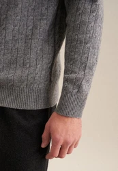 seidensticker Strickpullover Regular Langarm Rundhals Dunkelgrau/Grau/Hellgrau