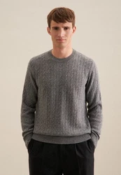 seidensticker Strickpullover Regular Langarm Rundhals Dunkelgrau/Grau/Hellgrau