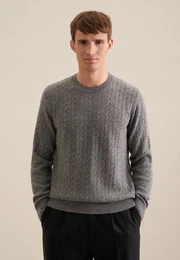 Strickpullover Regular Langarm Rundhals Zopfmuster