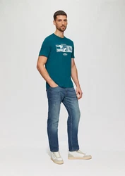 s.Oliver Kurzarmshirt T-Shirt mit Crew Neck und Frontprint Artwork Türkis/Blau/Grün