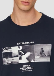s.Oliver Kurzarmshirt T-Shirt mit Crew Neck und Frontprint Artwork Dunkelblau/Schwarz/Hellblau