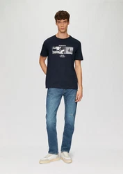 s.Oliver Kurzarmshirt T-Shirt mit Crew Neck und Frontprint Artwork Dunkelblau/Schwarz/Hellblau