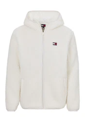 Tommy Jeans Plüschjacke TJM REG BADGE TEDDY ZIP TRU EXT mit Logopatch Weiß/Creme/Khaki/Beige