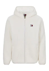 Tommy Jeans Plüschjacke TJM REG BADGE TEDDY ZIP TRU EXT mit Logopatch Weiß/Creme/Khaki/Beige