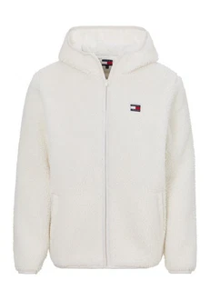 Tommy Jeans Plüschjacke TJM REG BADGE TEDDY ZIP TRU EXT mit Logopatch Weiß/Creme/Khaki/Beige
