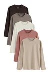 Next T-Shirt Langarmshirts (5-tlg) Lila/Braun/Beige/Grau