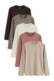 T-Shirt 5er-Pack Langarmshirts aus 100% Baumwolle (5-tlg)