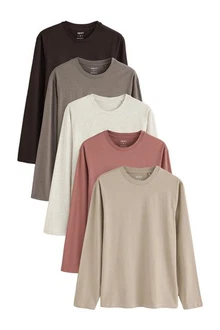 Next T-Shirt Langarmshirts (5-tlg) Lila/Braun/Beige/Grau