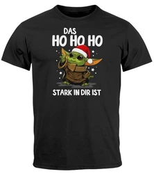 MoonWorks Print-Shirt Herren T-Shirt Weihnachten Baby-Yoda Fun-Shirt Spruch Grau/Gelb/Blau