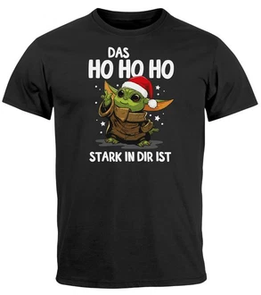 MoonWorks Print-Shirt Herren T-Shirt Weihnachten Baby-Yoda Fun-Shirt Spruch Grau/Gelb/Blau