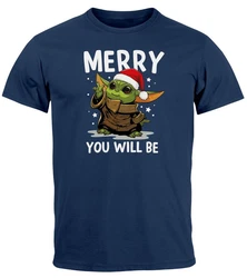 MoonWorks Print-Shirt Herren T-Shirt Weihnachten Baby-Yoda Fun-Shirt Spruch lustig Merry 