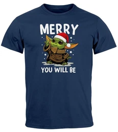 Print-Shirt Herren T-Shirt Weihnachten Baby-Yoda Fun-Shirt Spruch lustig Merry mit Print