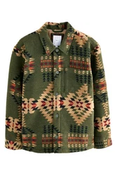 Next Hemdjacke im Navajo-Stil mit Borgfutter Dunkelgrün/Grün/Beige/Creme