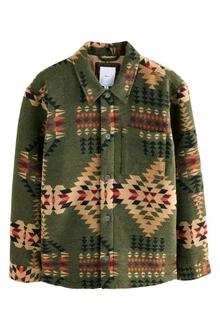Next Hemdjacke im Navajo-Stil mit Borgfutter Dunkelgrün/Grün/Beige/Creme