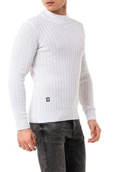 RedBridge Strickpullover mit kurzem Stehkragen Grau/Weiß/Creme/Silber