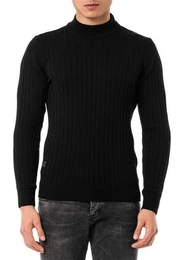 Strickpullover mit kurzem Stehkragen in Rippstrick Kurzer Stehkragen in Feinstrick