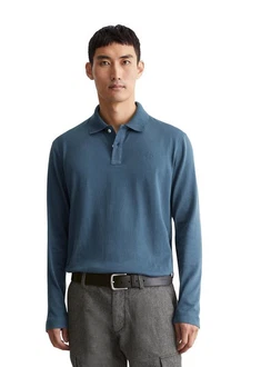 Marc O'Polo Langarm-Poloshirt Blau/Grau