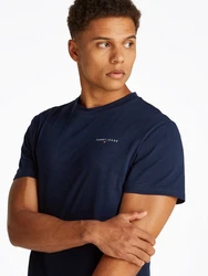 Tommy Jeans T-Shirt TJM SLIM LINEAR CHEST SS TEE EXT mit Logodruck Dunkelblau/Hellblau/Schwarz