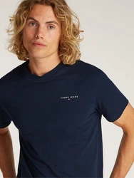 Tommy Jeans T-Shirt TJM SLIM LINEAR CHEST SS TEE EXT mit Logodruck Dunkelblau/Hellblau/Schwarz