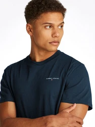 Tommy Jeans T-Shirt TJM SLIM LINEAR CHEST SS TEE EXT mit Logodruck Dunkelblau/Hellblau