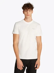 Tommy Jeans T-Shirt TJM SLIM LINEAR CHEST SS TEE EXT mit Logodruck Weiß/Creme