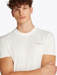 Tommy Jeans T-Shirt TJM SLIM LINEAR CHEST SS TEE EXT mit Logodruck Weiß/Creme