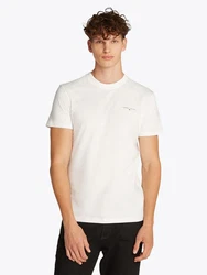 Tommy Jeans T-Shirt TJM SLIM LINEAR CHEST SS TEE EXT mit Logodruck Weiß/Creme