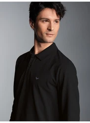 Trigema Poloshirt Langarm mit Armbündchen Schwarz