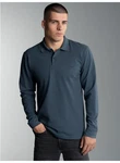 Trigema Poloshirt Langarm mit Armbündchen blau/jeans/melange
