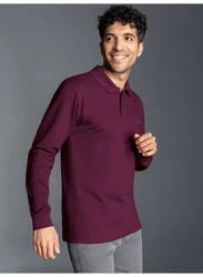 Trigema Poloshirt Langarm mit Armbündchen Rosa/Dunkelrot/Lila/Bordeaux