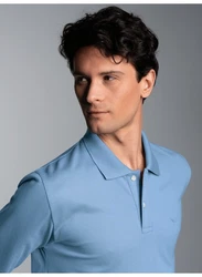 Trigema Poloshirt Langarm mit Armbündchen Hellblau/Blau