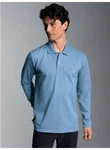 Trigema Poloshirt Langarm mit Armbündchen Hellblau/Blau