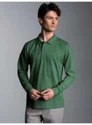 Trigema Poloshirt Langarm mit Armbündchen Grün/Dunkelgrün