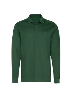 Trigema Poloshirt Langarm mit Armbündchen Grün/Dunkelgrün
