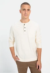camel active Henleyshirt Weiß/Khaki/Creme/Beige