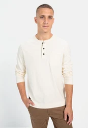 camel active Henleyshirt Weiß/Khaki/Creme/Beige