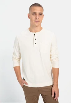camel active Henleyshirt Weiß/Khaki/Creme/Beige