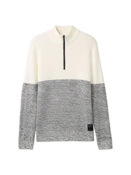 TOM TAILOR Denim Strickpullover Troyer Hellblau/Hellgrau/Grau/Weiß
