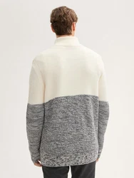 TOM TAILOR Denim Strickpullover Troyer Hellblau/Hellgrau/Grau/Weiß