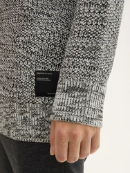 TOM TAILOR Denim Strickpullover Troyer Hellblau/Hellgrau/Grau/Weiß