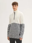 TOM TAILOR Denim Strickpullover Troyer Hellblau/Hellgrau/Grau/Weiß