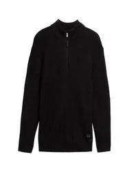 TOM TAILOR Denim Strickpullover Troyer Schwarz/Hellblau