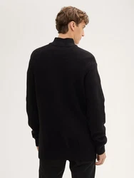 TOM TAILOR Denim Strickpullover Troyer Schwarz/Hellblau