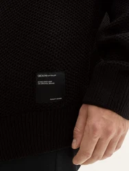 TOM TAILOR Denim Strickpullover Troyer Schwarz/Hellblau
