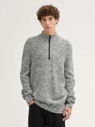 TOM TAILOR Denim Strickpullover Troyer Hellgrau/Grau